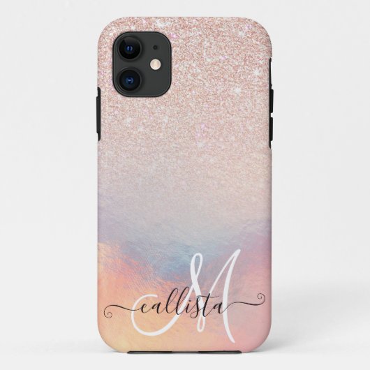 Roos Gold Glitter Iridescent Holographic Gradient Case-Mate iPhone Case (Achterkant)