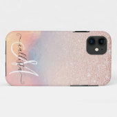 Roos Gold Glitter Iridescent Holographic Gradient Case-Mate iPhone Case (Achterkant (horizontaal))