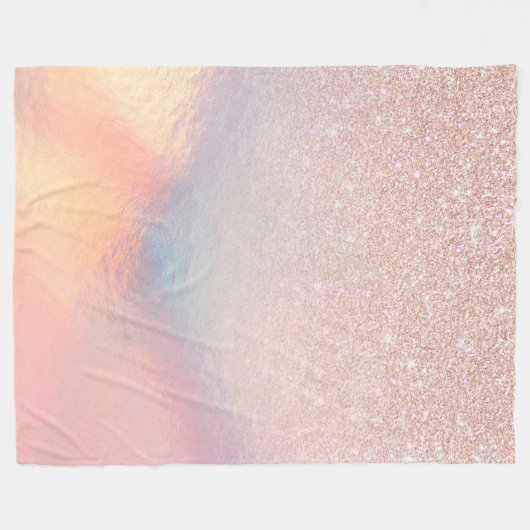 Roos Gold Glitter Iridescent Holographic Gradient Fleece Deken (Voorkant (Horizontaal))