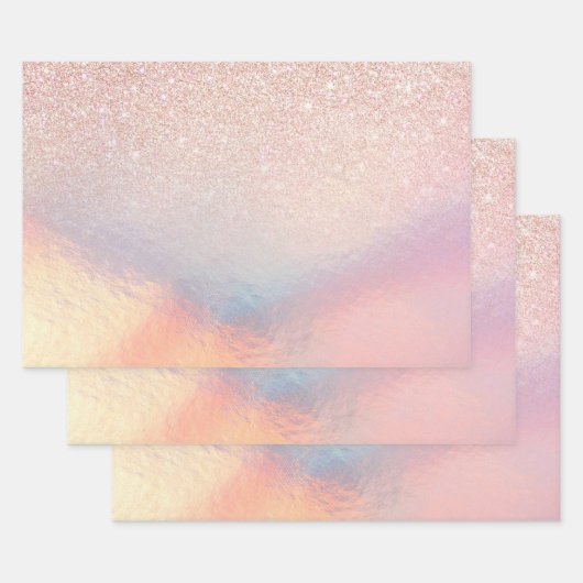 Roos Gold Glitter Iridescent Holographic Gradient Inpakpapier Vel (Set)