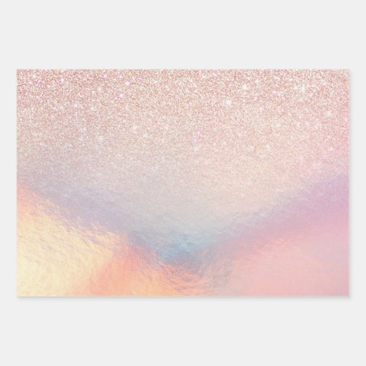 Roos Gold Glitter Iridescent Holographic Gradient Inpakpapier Vel (Voorkant)