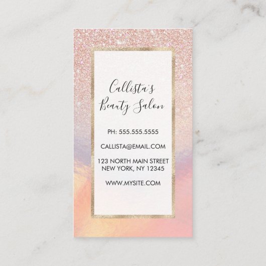 Roos Gold Glitter Iridescent Holographic Gradient Kortingskaartje (Achterkant)