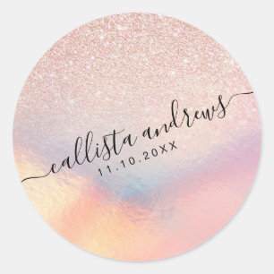 Roos Gold Glitter Iridescent Holographic Gradient Ronde Sticker