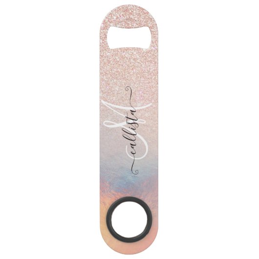 Roos Gold Glitter Iridescent Holographic Gradient Speed Flessenopener (Voorkant)