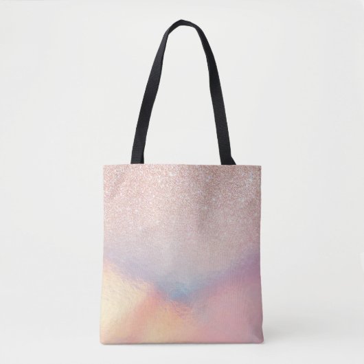 Roos Gold Glitter Iridescent Holographic Gradient Tote Bag (Voorkant)