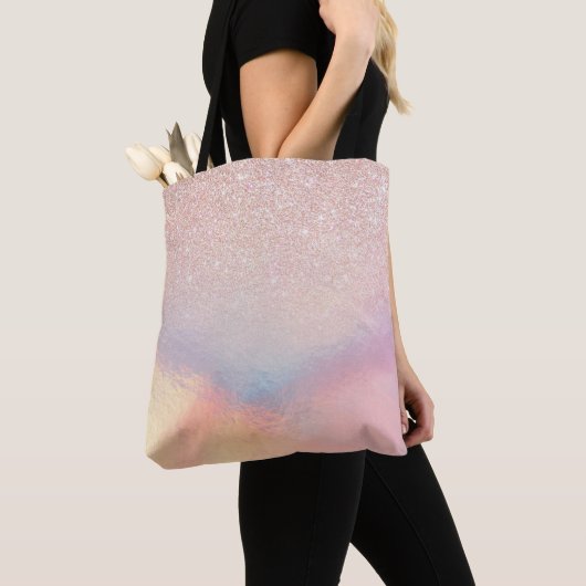 Roos Gold Glitter Iridescent Holographic Gradient Tote Bag (Dichtbij)