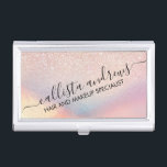 Roos Gold Glitter Iridescent Holographic Gradient Visitekaarthouder<br><div class="desc">Dit elegante en stijlvolle design is perfect voor het trendy en stijlvolle meisje. Het is voorzien van faux bedrukt roos goudglitter met roze, perzik, blauw en paars isoprolografisch ombre gradiënt. Het is modern, cool, uniek, glamoureus en origineel. ***BELANGRIJKE NOTA VAN HET ONTWERP: Voor om het even welk verzoek van het...</div>