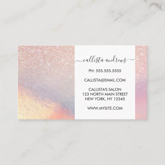 Roos Gold Glitter Iridescent Holographic Gradient Visitekaartje (Achterkant)