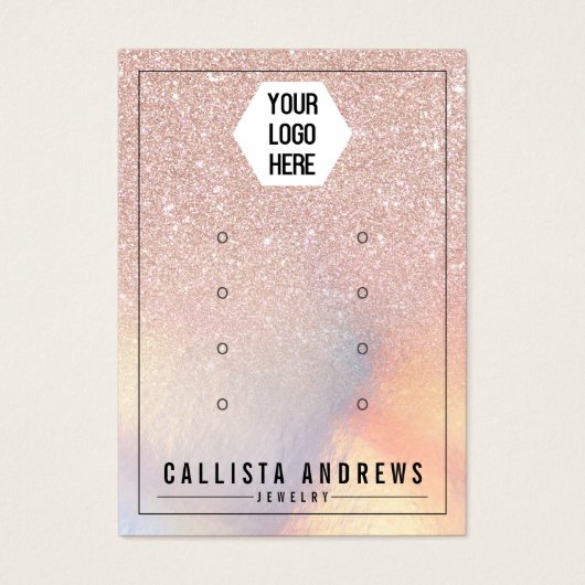 Roos Gold Glitter Iridescent Logo Woordbeeldscherm Visitekaartje (Voorkant)