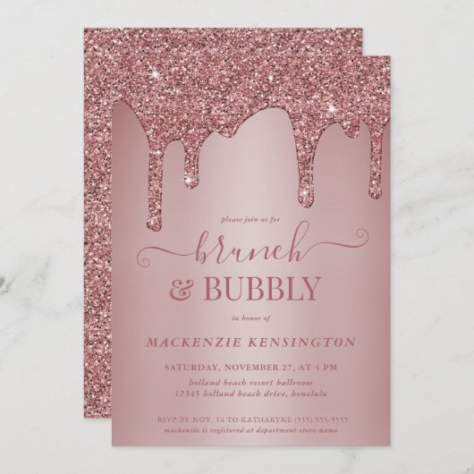 Roos Gold Glitter is een brunch bubbelbad Kaart (Voorkant / Achterkant)
