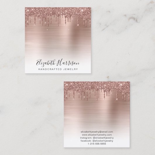 Roos Gold Glitter Jewelry Display Vierkante Visitekaartje (Voorkant / Achterkant)