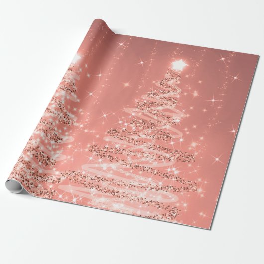 Roos Gold Glitter kerstbomen Holiday  Cadeaupapier (Uitgerold)