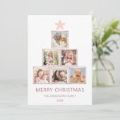 Roos Gold Glitter | Kerstfotoboom Feestdagenkaart (Staand voorkant)
