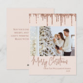 Roos Gold Glitter Kerstmis Fotokaart Feestdagenkaart (Voorkant / Achterkant)