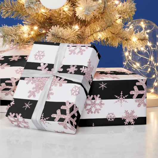 Roos Gold Glitter-kerstsnowflake-patroon Cadeaupapier (Feestdagen)