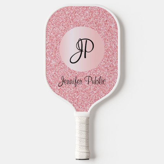 Roos Gold Glitter Kijk Monogram Elegant Sjabloon Pickleball Paddle (Voorkant)