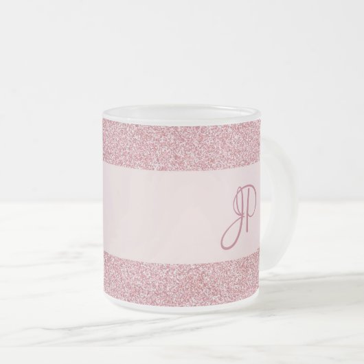 Roos Gold Glitter Kijk Monogram Trendy Sjabloon Matglas Koffiemok (Voorkant rechts)