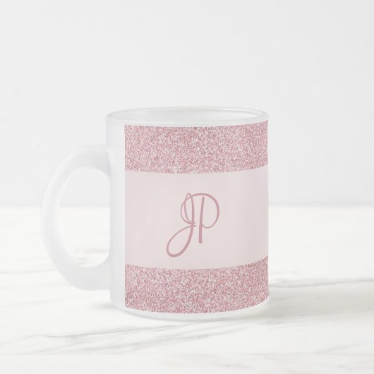 Roos Gold Glitter Kijk Monogram Trendy Sjabloon Matglas Koffiemok (Links)