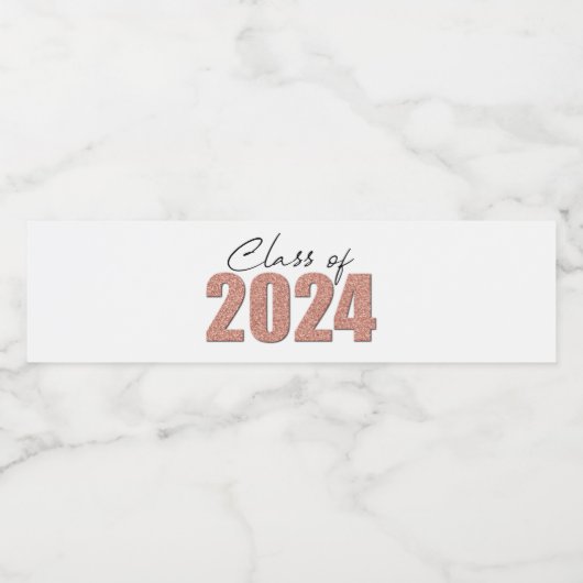 Roos Gold Glitter Klasse van 2024 Waterfles Etiket (Enkel label)