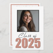 Roos Gold Glitter Klasse van 2025 Foto Open Huis Kaart (Voorkant / Achterkant)