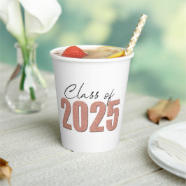 Roos Gold Glitter Klasse van 2025 Papieren Bekers
