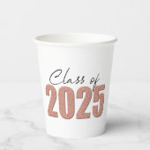 Roos Gold Glitter Klasse van 2025 Papieren Bekers (Achterkant)