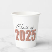 Roos Gold Glitter Klasse van 2025 Papieren Bekers (Voorkant)