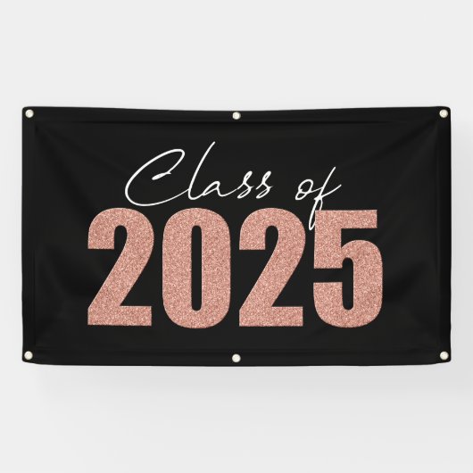 Roos Gold Glitter Klasse van 2025 Spandoek (Horizontaal)