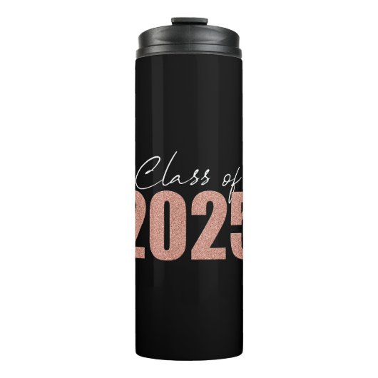 Roos Gold Glitter Klasse van 2025 Thermosbeker (Voorkant)