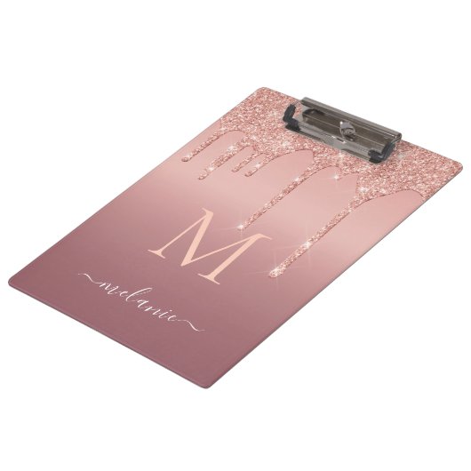 Roos Gold Glitter Klembord Aangepaste letter en na (Gekanteld)