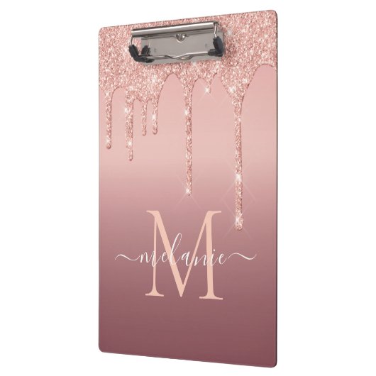 Roos Gold Glitter Klembord Aangepaste naam en lett (Links)