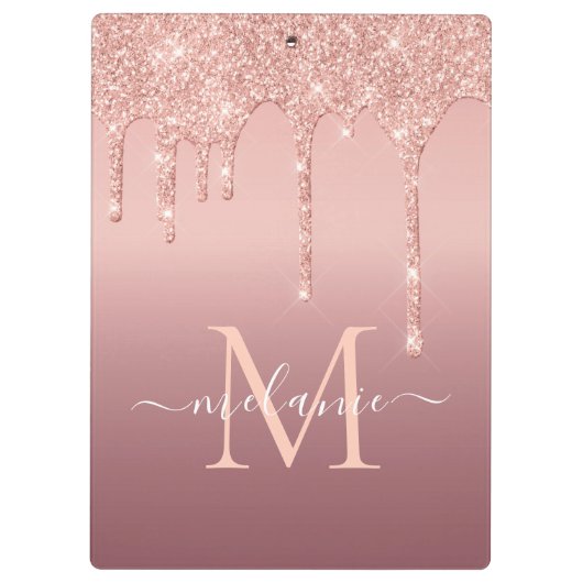 Roos Gold Glitter Klembord Aangepaste naam en lett (Achterkant)