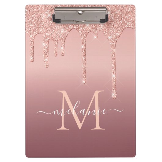 Roos Gold Glitter Klembord Aangepaste naam en lett (Voorkant)