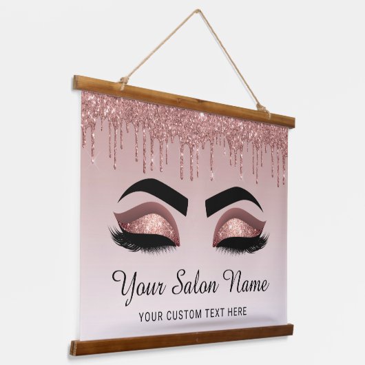 Roos Gold Glitter Lash Brow Beauty Business Hangend Wandkleed (Gebogen)