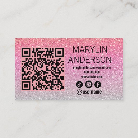 Roos Gold Glitter Lash Tech QR-code scanbaar Visitekaartje (Achterkant)