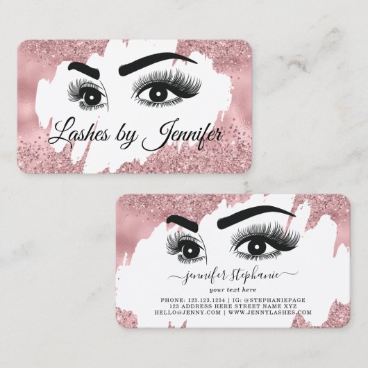 Roos Gold Glitter Lashes Eyes and Brows Business Contactkaartje (Voorkant / Achterkant)