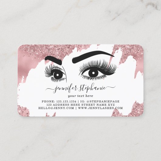 Roos Gold Glitter Lashes Eyes and Brows Business Contactkaartje (Achterkant)