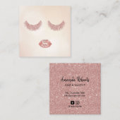 Roos Gold Glitter Lashes & Lips Makeup Artist Vierkante Visitekaartje (Voorkant / Achterkant)