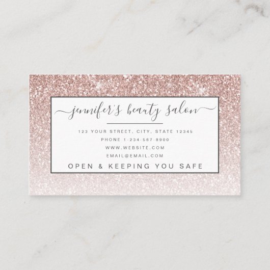 Roos Gold Glitter Lashes Monogram Open Covid Visitekaartje (Achterkant)