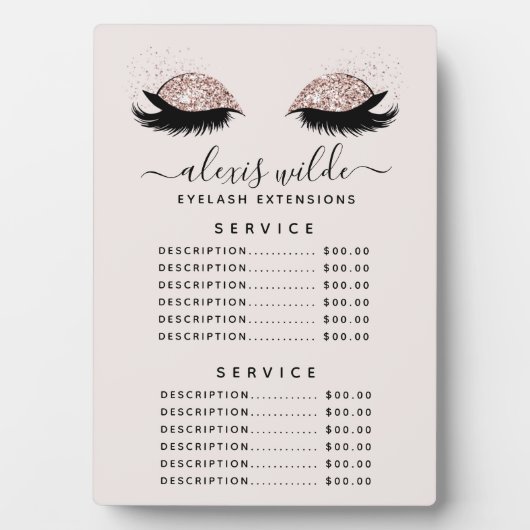 Roos Gold Glitter Lashes Salon Price Menu Plaque Fotoplaat (voorkant)