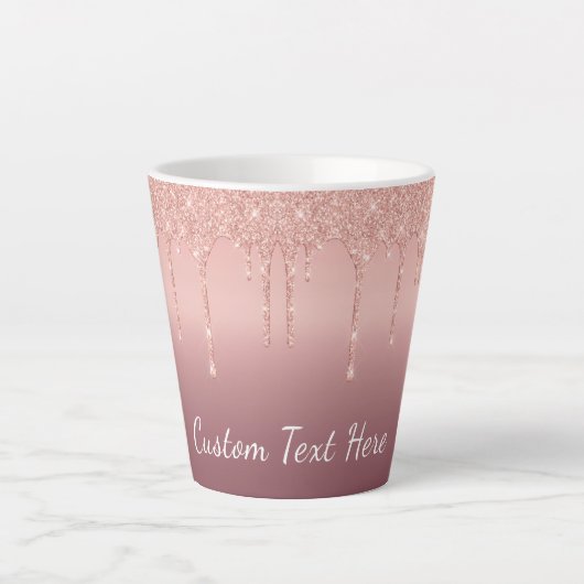 Roos Gold Glitter Latte Mok met aangepaste tekst (Voorkant)