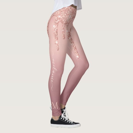 Roos Gold Glitter Leggings Aangepaste tekst en let (Rechts)