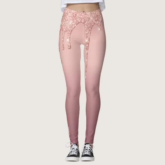 Roos Gold Glitter Leggings Aangepaste tekst en let (Voorkant)
