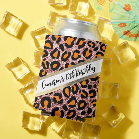Roos Gold Glitter Leopard Girly Cheetah Birthday Blikjeskoeler (Insitu Zomer)