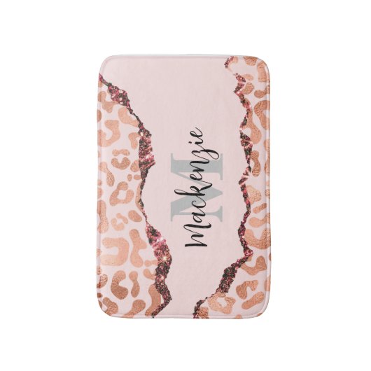 Roos Gold Glitter Leopard Print Badmat (Voorkant Verticaal)