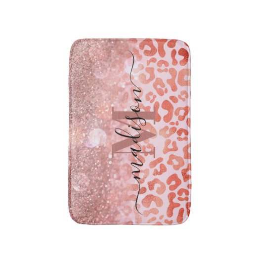 Roos Gold Glitter Leopard Print Badmat (Voorkant Verticaal)