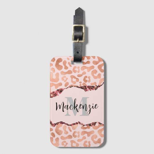 Roos Gold Glitter Leopard Print Bagagelabel (Voorkant (verticaal))