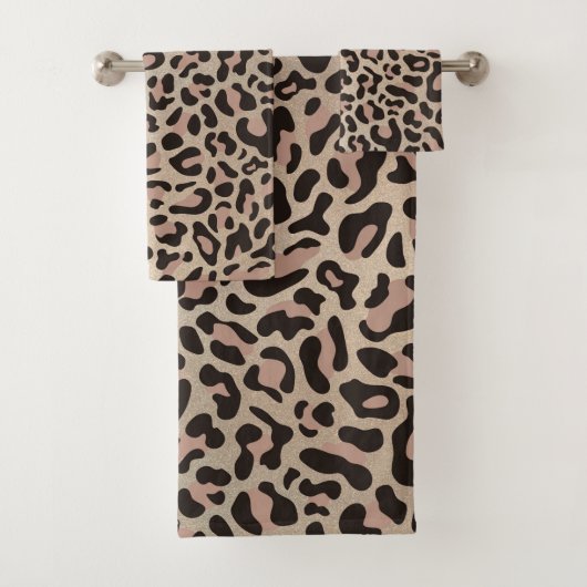 Roos Gold Glitter Leopard Print Bath Set Bad Handdoek (Insitu)