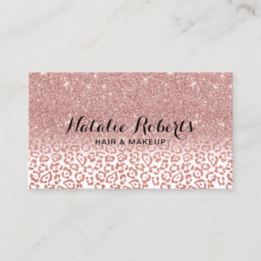 Roos Gold Glitter Leopard Print Beauty Salon Visitekaartje (Voorkant)