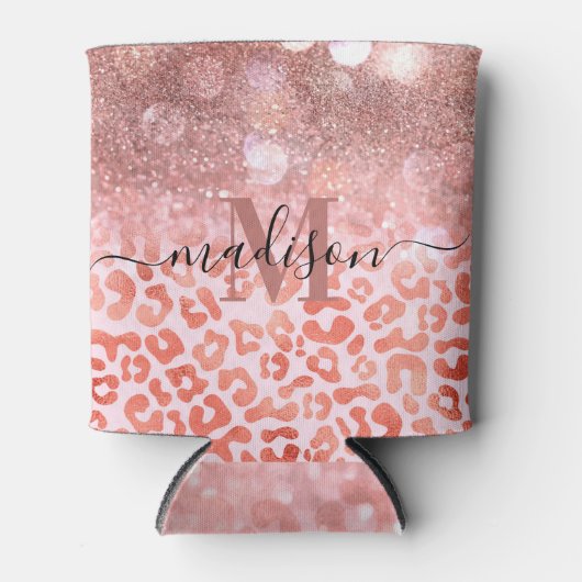 Roos Gold Glitter Leopard Print Blikjeskoeler (Voorkant)